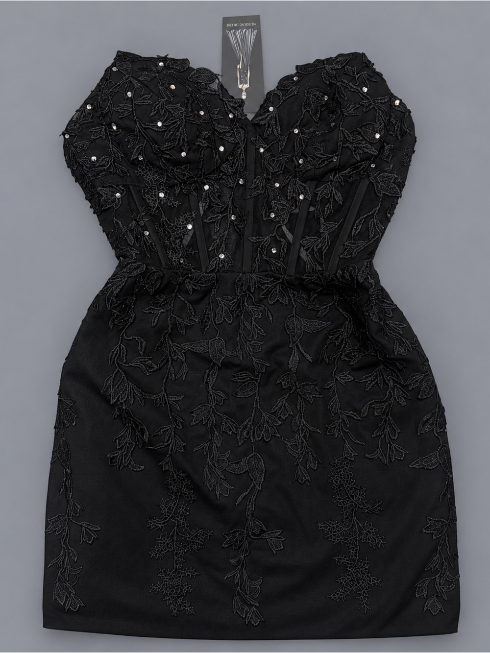 Black Embroidered Corset Mini Dress – Size 2 - Picture 2 of 2